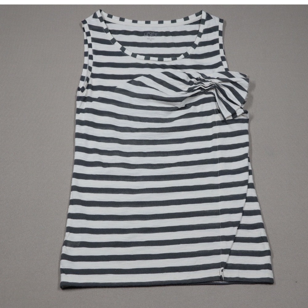 Vintage Y2K Loft Striped Tank with Edgy‎ Front Ruffle - Grey/White - Size XS